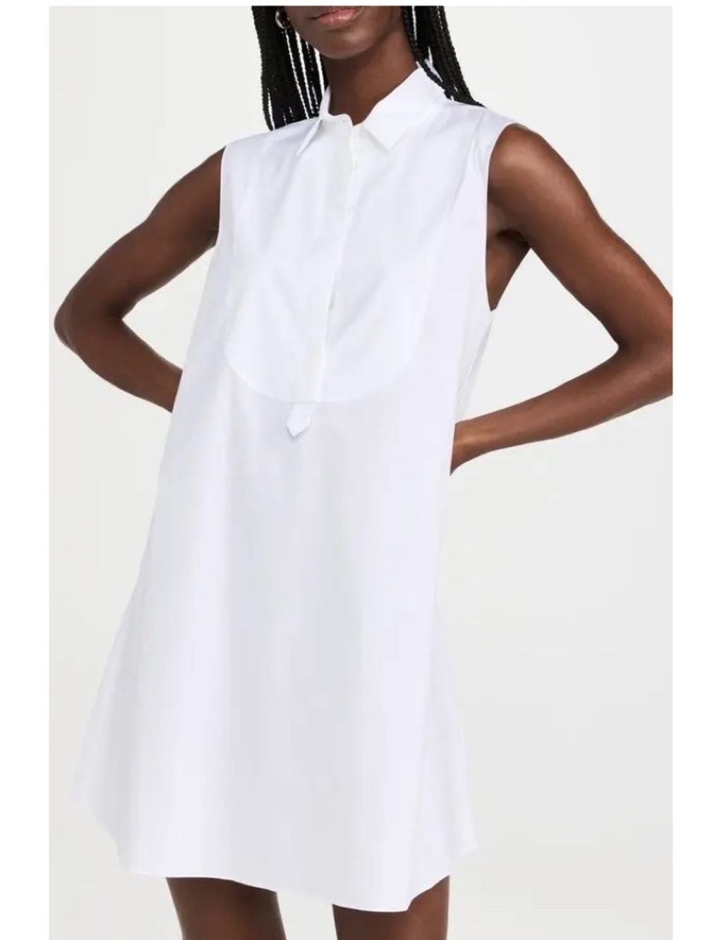 THEORY Women’s White Bib Collared Sleeveless Tunic Luxe Mini Dress Size Medium